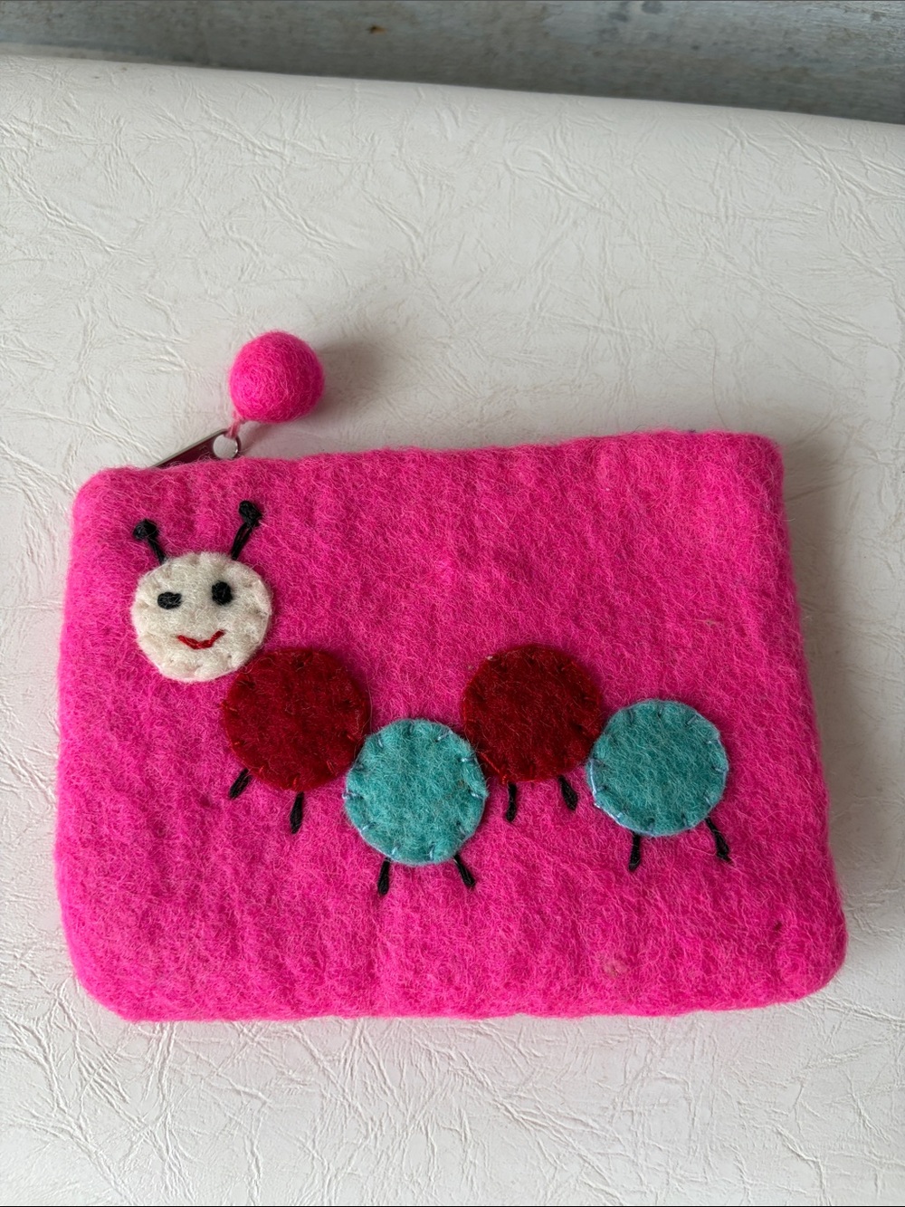 Pink Felt Caterpillar Pouch change purse
